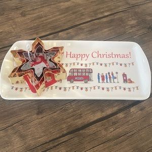 Ceramic Christmas Tray & Bake Shop Cookie Cutters. Set of 3.